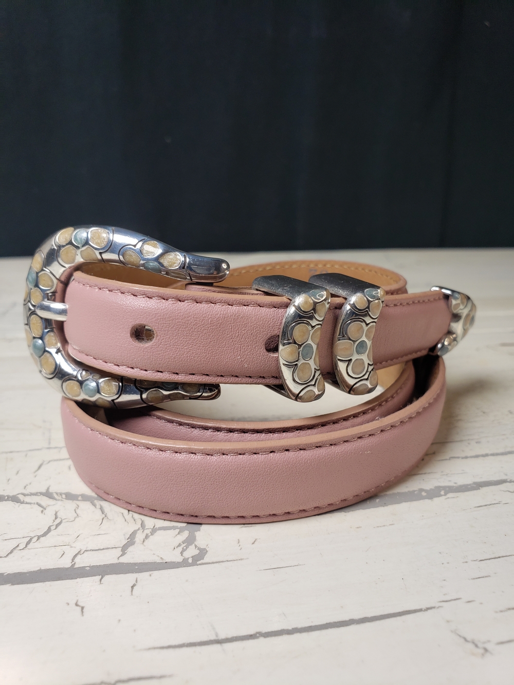 Brighton Classic Soft Pink Leather Waist Belt with Decorative Silver Accents